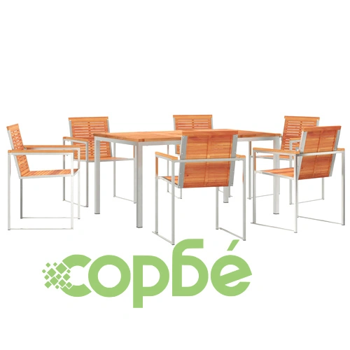 7-Piece Garden Dining Set от Масивна Акациева Дървесина - Трапезна Маса 180x90x75 см с 6 Стола ➤ топ цена ➤ sorbe.bg