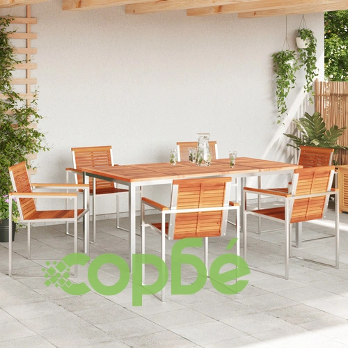7-Piece Garden Dining Set от Масивна Акациева Дървесина - Трапезна Маса 180x90x75 см с 6 Стола ➤ топ цена ➤ sorbe.bg