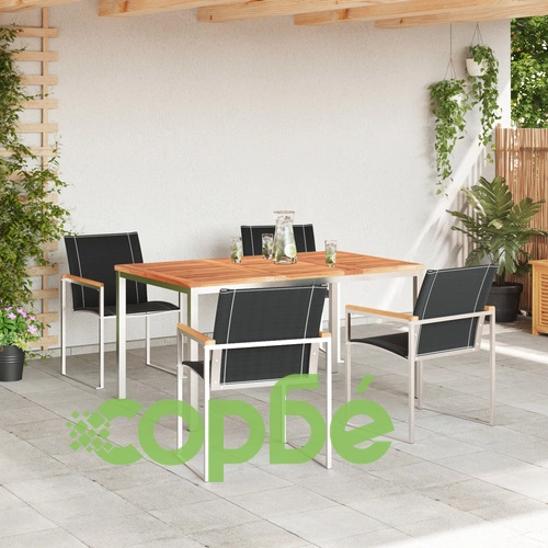 Градински комплект от 5 части с маса 150x90x75 см от масивно акациево дърво ➤ топ цена ➤ sorbe.bg