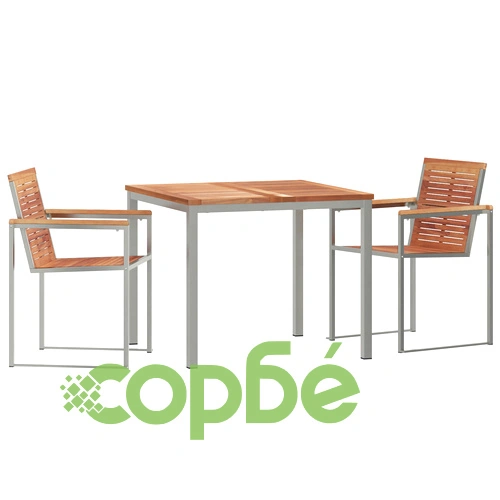 Комплект за хранене от 3 части от масивно тиково дърво - Външна маса 90x90x74.5 см с 2 стола ➤ топ цена ➤ sorbe.bg