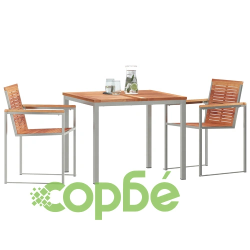 Комплект за хранене от 3 части от масивно тиково дърво - Външна маса 90x90x74.5 см с 2 стола ➤ топ цена ➤ sorbe.bg