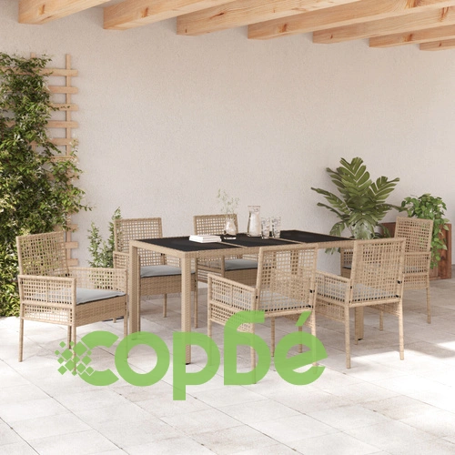7-мерен Градински Комплект за Хранене от Полиротан с Възглавници, Бежов ➤ топ цена ➤ sorbe.bg