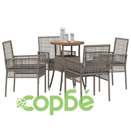 Комплект градински мебели от ратан - 5 части, сиви, със стъклен плот, устойчиви на UV лъчи ➤ топ цена ➤ sorbe.bg