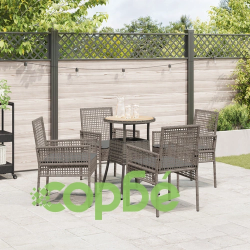 Комплект градински мебели от ратан - 5 части, сиви, със стъклен плот, устойчиви на UV лъчи ➤ топ цена ➤ sorbe.bg