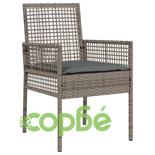 Комплект градински мебели от ратан - 5 части, сиви, със стъклен плот, устойчиви на UV лъчи ➤ топ цена ➤ sorbe.bg