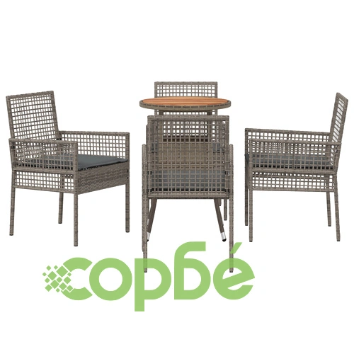 Комплект градински мебели от ратан - 5 части, сиви, със стъклен плот, устойчиви на UV лъчи ➤ топ цена ➤ sorbe.bg