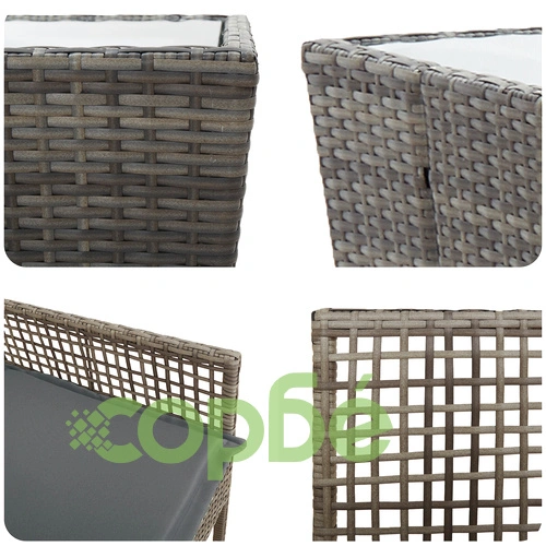 3-Часова Градинска Бистро Маса от Сив Полиратан с Възглавници, 41.5 x 41.5 x 43 см ➤ топ цена ➤ sorbe.bg
