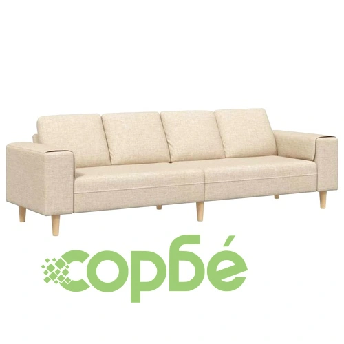Диван за всекидневна с 4 места, крем, плат, 250 x 77 x 76 см ➤ топ цена ➤ sorbe.bg