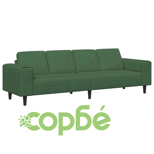 Текстилен диван от кадифе в тъмно зелено с възглавници 208 см ➤ топ цена ➤ sorbe.bg