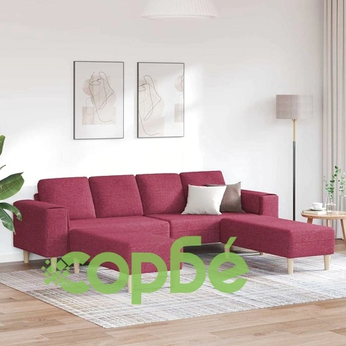 Модерен комплект дивани 3 части от виненочервен текстил с дървена рамка ➤ топ цена ➤ sorbe.bg