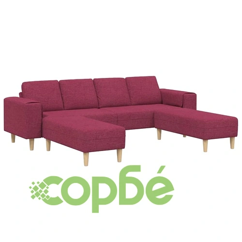 Модерен комплект дивани 3 части от виненочервен текстил с дървена рамка ➤ топ цена ➤ sorbe.bg