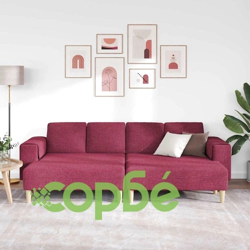Модерен комплект дивани 3 части от виненочервен текстил с дървена рамка ➤ топ цена ➤ sorbe.bg