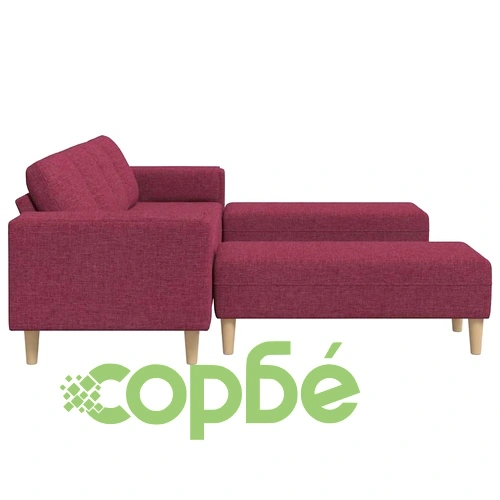 Модерен комплект дивани 3 части от виненочервен текстил с дървена рамка ➤ топ цена ➤ sorbe.bg