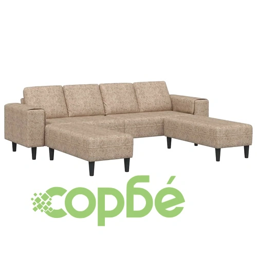 Комплект U-образен диван 4 местен, Светлосив Изкуствен велур с табуретка ➤ топ цена ➤ sorbe.bg