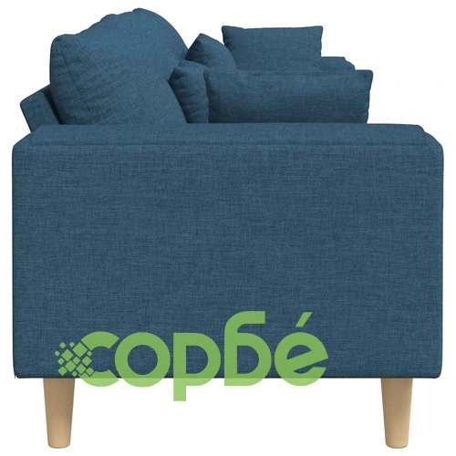 Текстилен диван с възглавници в синьо, 208 см, с дървени крака ➤ топ цена ➤ sorbe.bg