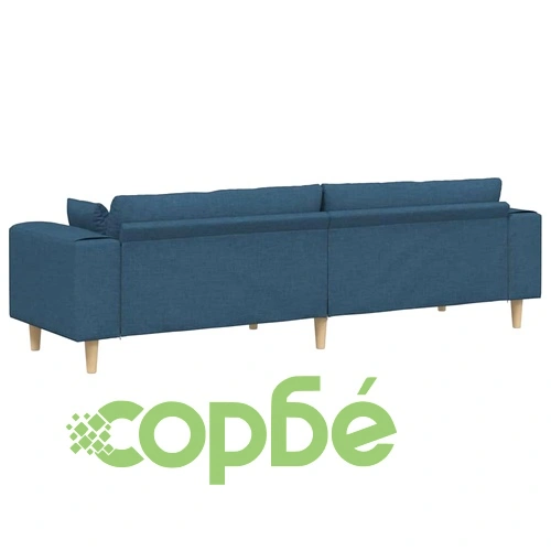 Текстилен диван с възглавници в синьо, 208 см, с дървени крака ➤ топ цена ➤ sorbe.bg
