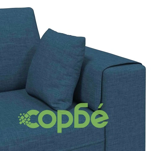 Текстилен диван с възглавници в синьо, 208 см, с дървени крака ➤ топ цена ➤ sorbe.bg