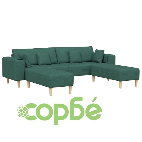 U-образен текстилен диван с възглавници, тъмно зелен, 208 см ➤ топ цена ➤ sorbe.bg