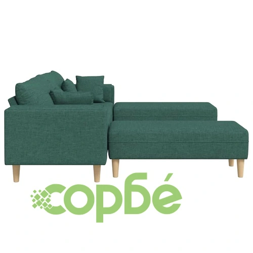 U-образен текстилен диван с възглавници, тъмно зелен, 208 см ➤ топ цена ➤ sorbe.bg