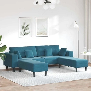 4-местен U-образен диван от кадифе 250x188x76 см - син