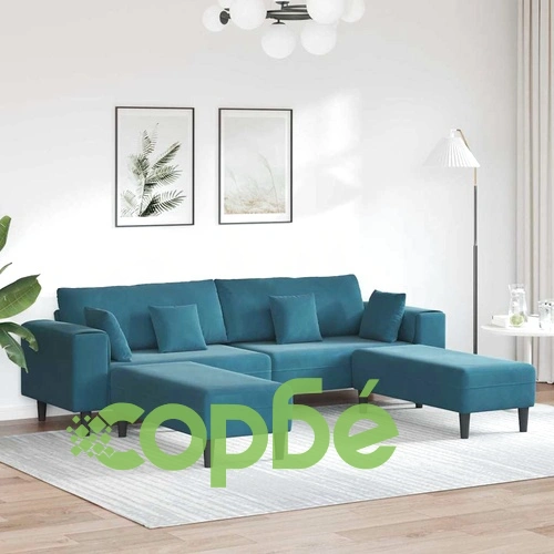 4-местен U-образен диван от кадифе 250x188x76 см - син ➤ топ цена ➤ sorbe.bg