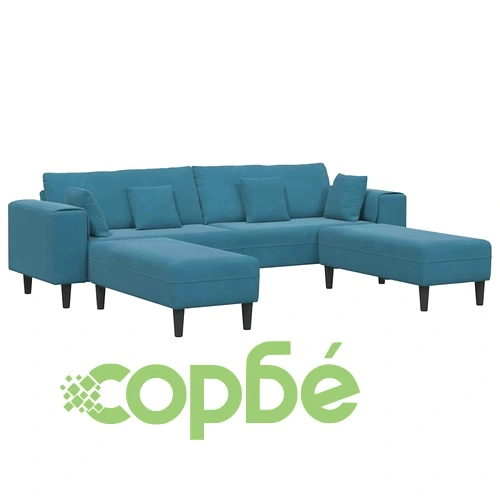 4-местен U-образен диван от кадифе 250x188x76 см - син ➤ топ цена ➤ sorbe.bg