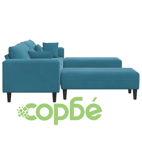 4-местен U-образен диван от кадифе 250x188x76 см - син ➤ топ цена ➤ sorbe.bg