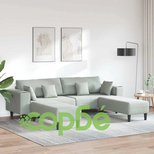 U-образен кадифен диван за 4 души светлосив 250x188x76 см ➤ топ цена ➤ sorbe.bg
