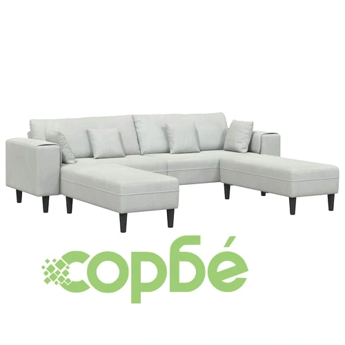 U-образен кадифен диван за 4 души светлосив 250x188x76 см ➤ топ цена ➤ sorbe.bg
