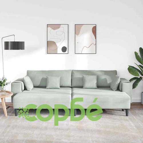 U-образен кадифен диван за 4 души светлосив 250x188x76 см ➤ топ цена ➤ sorbe.bg