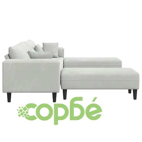 U-образен кадифен диван за 4 души светлосив 250x188x76 см ➤ топ цена ➤ sorbe.bg