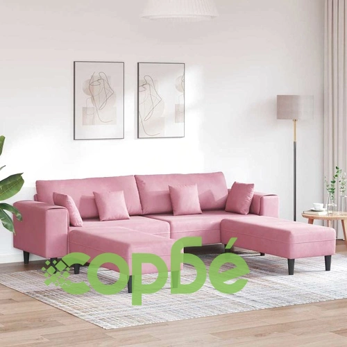 4-местен U-образен велурен диван в розово 250x188x76 см ➤ топ цена ➤ sorbe.bg