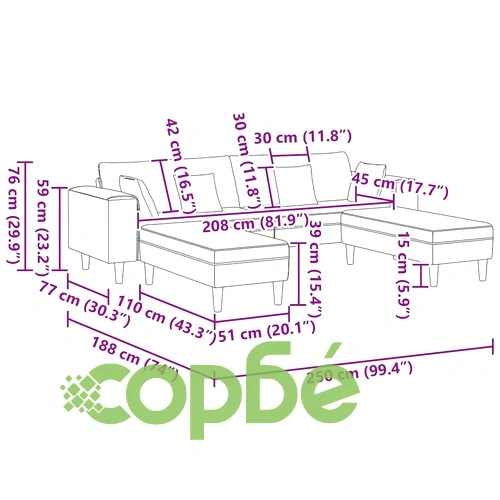 4-местен U-образен велурен диван в розово 250x188x76 см ➤ топ цена ➤ sorbe.bg