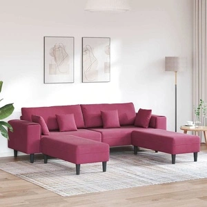 4-местен U-образен диван от кадифе 250x188x76 см виненочервен