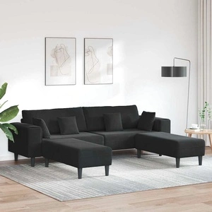 4-местен U-образен диван от кадифе 250x188x76 см, черен цвят