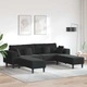 4-местен U-образен диван от кадифе 250x188x76 см, черен цвят