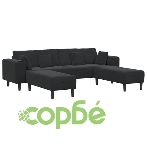 4-местен U-образен диван от кадифе 250x188x76 см, черен цвят ➤ топ цена ➤ sorbe.bg
