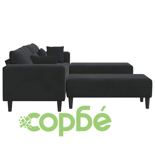 4-местен U-образен диван от кадифе 250x188x76 см, черен цвят ➤ топ цена ➤ sorbe.bg
