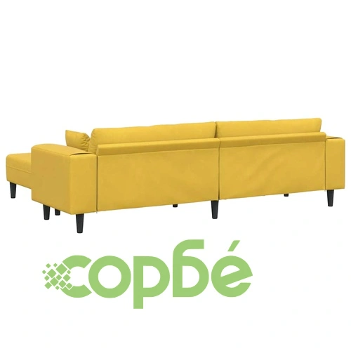 Жълт 4-местен U-образен диван 250x188x76 см, кадифе ➤ топ цена ➤ sorbe.bg