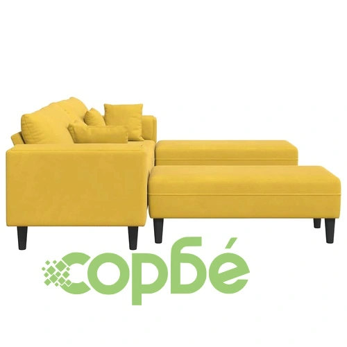 Жълт 4-местен U-образен диван 250x188x76 см, кадифе ➤ топ цена ➤ sorbe.bg