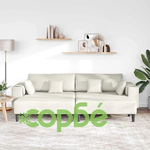 4-местен U-образен велурен диван 250x188 см в крем цвят ➤ топ цена ➤ sorbe.bg