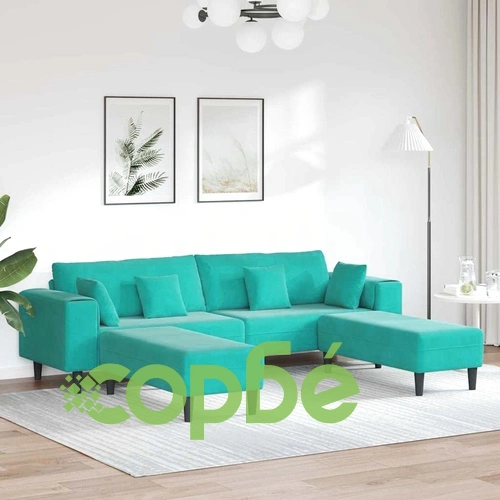 U-образен 4-местен диван от кадифе 250x188x76 см тюркоаз ➤ топ цена ➤ sorbe.bg