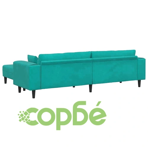 U-образен 4-местен диван от кадифе 250x188x76 см тюркоаз ➤ топ цена ➤ sorbe.bg