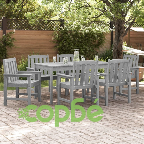 Градински столове 6 бр светлосиви 65.5x55.5x88 см от HDPE с дървесен завършек ➤ топ цена ➤ sorbe.bg