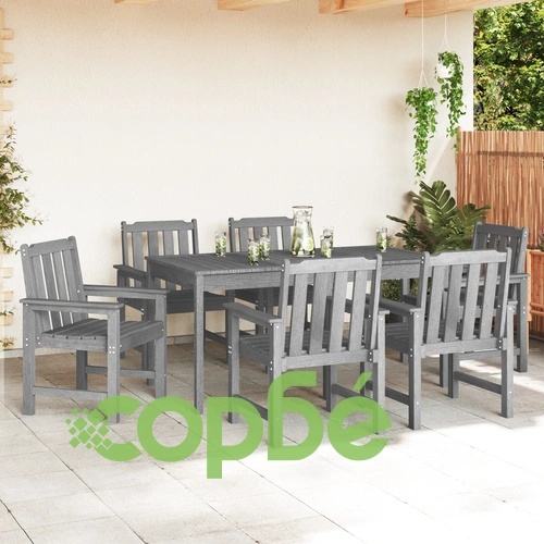 Градински столове 6 бр светлосиви 65.5x55.5x88 см от HDPE с дървесен завършек ➤ топ цена ➤ sorbe.bg