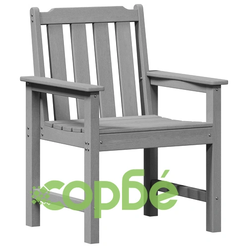 Градински столове 6 бр светлосиви 65.5x55.5x88 см от HDPE с дървесен завършек ➤ топ цена ➤ sorbe.bg