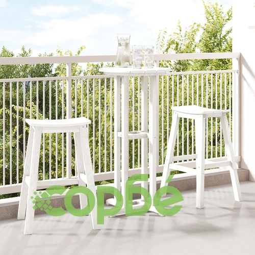 Градински бар комплект от 3 части - бяла HDPE маса 55x55x107 см и 2 бели HDPE бар стола ➤ топ цена ➤ sorbe.bg