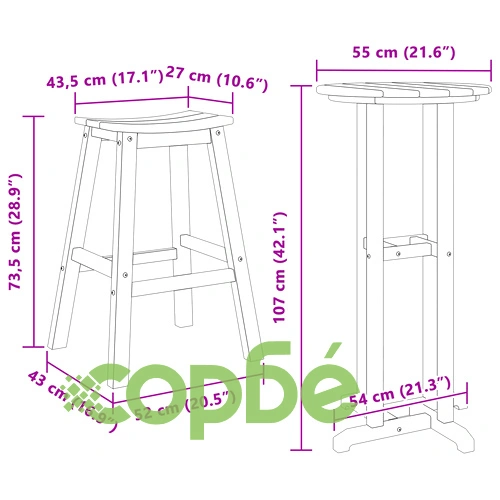 Градински бар комплект от 3 части - бяла HDPE маса 55x55x107 см и 2 бели HDPE бар стола ➤ топ цена ➤ sorbe.bg