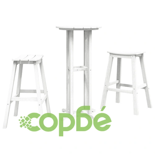 Градински бар комплект от 3 части - бяла HDPE маса 55x55x107 см и 2 бели HDPE бар стола ➤ топ цена ➤ sorbe.bg