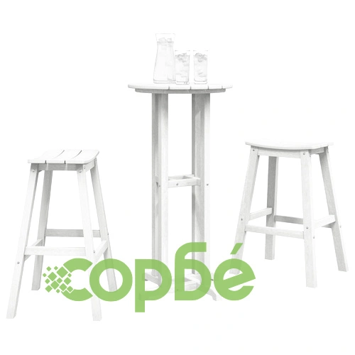 Градински бар комплект от 3 части - бяла HDPE маса 55x55x107 см и 2 бели HDPE бар стола ➤ топ цена ➤ sorbe.bg